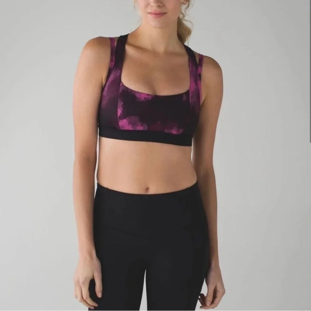 Lululemon 6 pink/black tie dye racerback Removable pad activewear sport bra